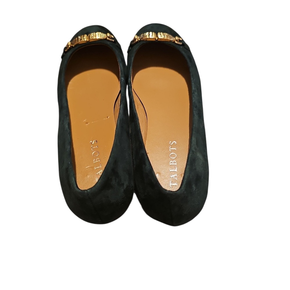 Talbots Evergreen Candice 2 Suede Shoes Flats Sz 7 Gold Detail SH380 - Picture 2 of 6